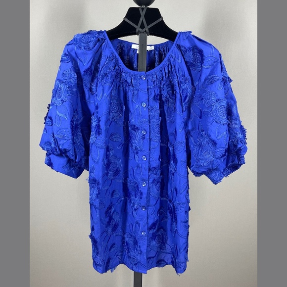 NEW Chicos Shirt Womens 4 blue floral button up blouse colorful classic - Picture 1 of 11